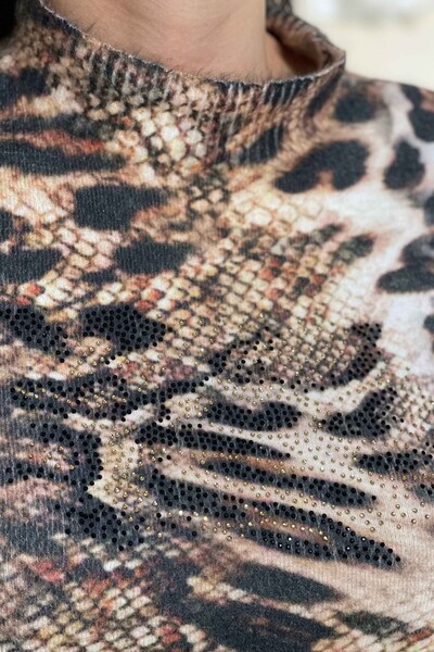 Venta al por mayor Suéter de punto para mujer Angora con estampado digital de leopardo - 18821 | kazee - Thumbnail