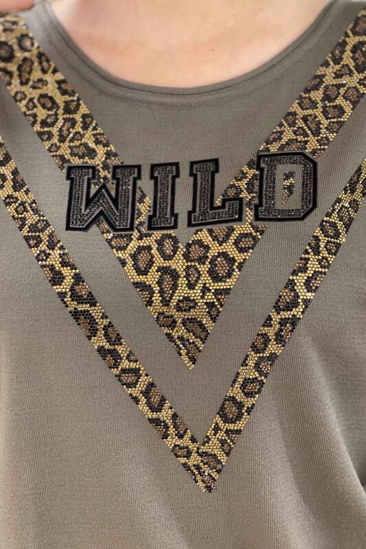 Venta al por mayor Suéter de punto para mujer con estampado de leopardo y piedra bordada - 16478 | kazee