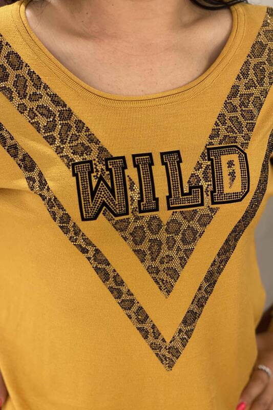 Venta al por mayor Suéter de punto para mujer con estampado de leopardo y piedra bordada - 16478 | kazee