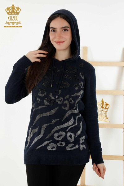 Venta al por mayor Suéter de Mujer - Leopardo Bordado Piedra - Azul Marino - 40004 | kazee - Thumbnail
