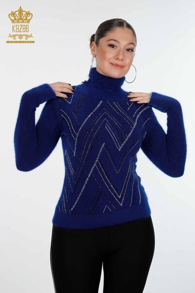 Venta al por mayor de suéteres de punto para mujer, línea bordada con piedra detallada - 18908 | kazee - Thumbnail