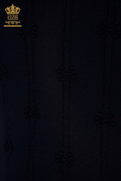 Venta al por mayor Suéter de punto de mujer de manga corta azul marino - 30129 | kazee - Thumbnail