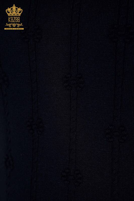 Venta al por mayor Suéter de punto de mujer de manga corta azul marino - 30129 | kazee