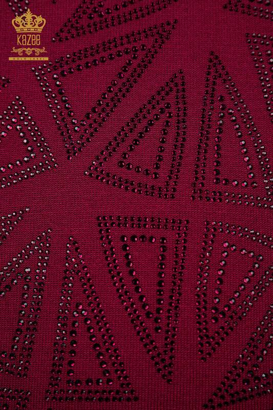 Venta al por mayor Suéter de punto de mujer de manga corta con estampado de piedras bordadas - 16931 | kazee