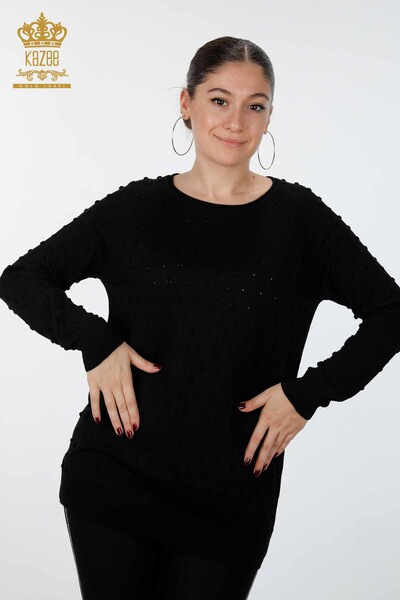 Venta al por mayor de prendas de punto para mujer, suéter, manga, lunares, detalle bordado con piedra - 13021 | kazee - Thumbnail