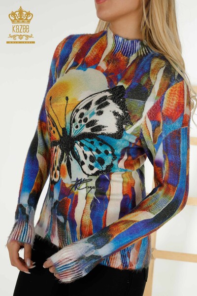 Venta al por mayor de las mujeres suéter de punto patrón de mariposa Angora piedra bordada - 18943 | kazee - Thumbnail