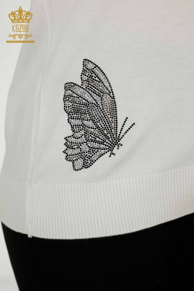 Venta al por mayor Suéter de Punto para Mujer con Estampado de Mariposa Crudo - 16958 | kazee - Thumbnail