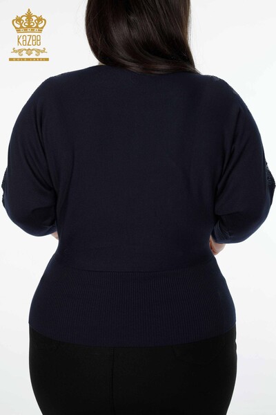 Venta al por mayor de prendas de punto para mujer con manga de suéter azul marino - 14721 | kazee - Thumbnail