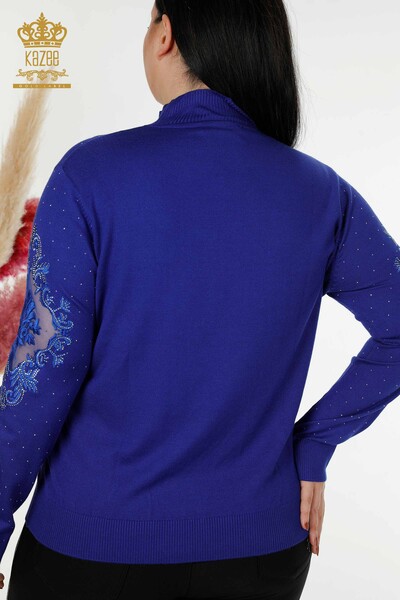 Venta al por mayor Suéter de Punto para Mujer Bordado Piedra Azul Oscuro - 30014 | kazee - 7