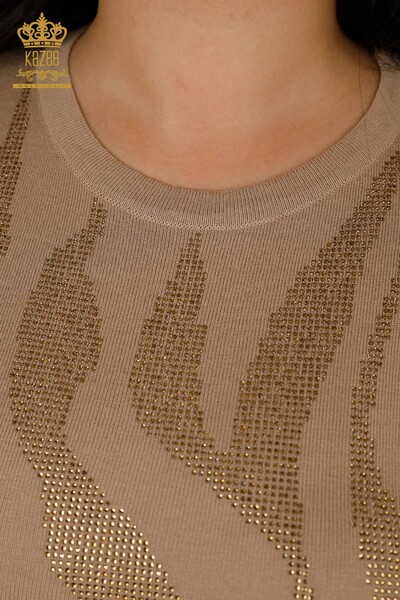 Venta al por mayor Suéter de punto para mujer - Piedra bordada - Beige - 16728 | kazee - 4