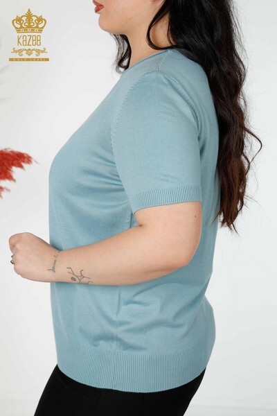 Venta al por mayor de las mujeres de punto suéter de piedra bordado floral estampado menta - 16907 | kazee - 5