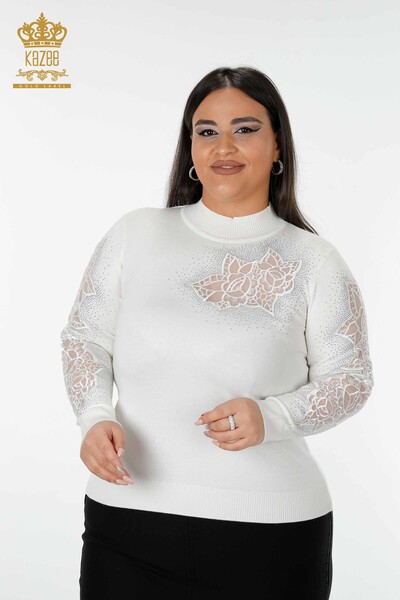 Venta al por mayor Suéter de Punto para Mujer con Estampado de Rosas Crudo - 16832 | kazee - 1