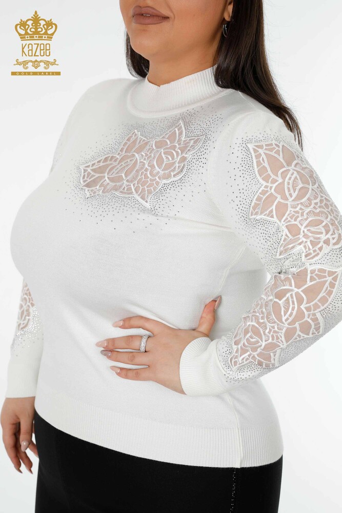 Venta al por mayor Suéter de Punto para Mujer con Estampado de Rosas Crudo - 16832 | kazee - 2