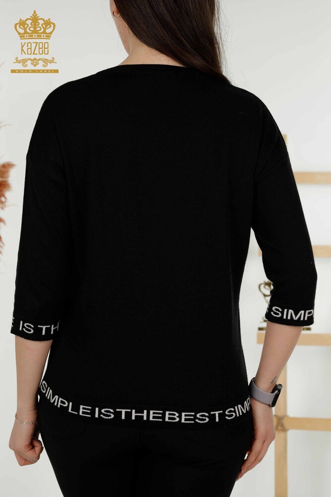 Venta al por mayor de Punto para Mujer - Texto Detallado - Negro Crudo - 30359 | kazee - 7