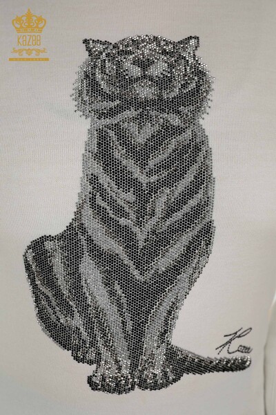 Venta al por mayor Suéter de punto para mujer - Estampado de tigre - Crudo - 30127 | kazee - Thumbnail