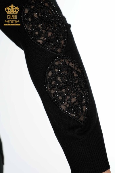 Venta al por mayor Suéter de Punto de Mujer Tul Negro Detallado - 14668 | kazee - Thumbnail