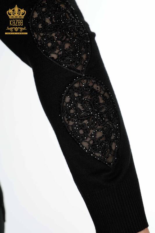 Venta al por mayor Suéter de Punto de Mujer Tul Negro Detallado - 14668 | kazee