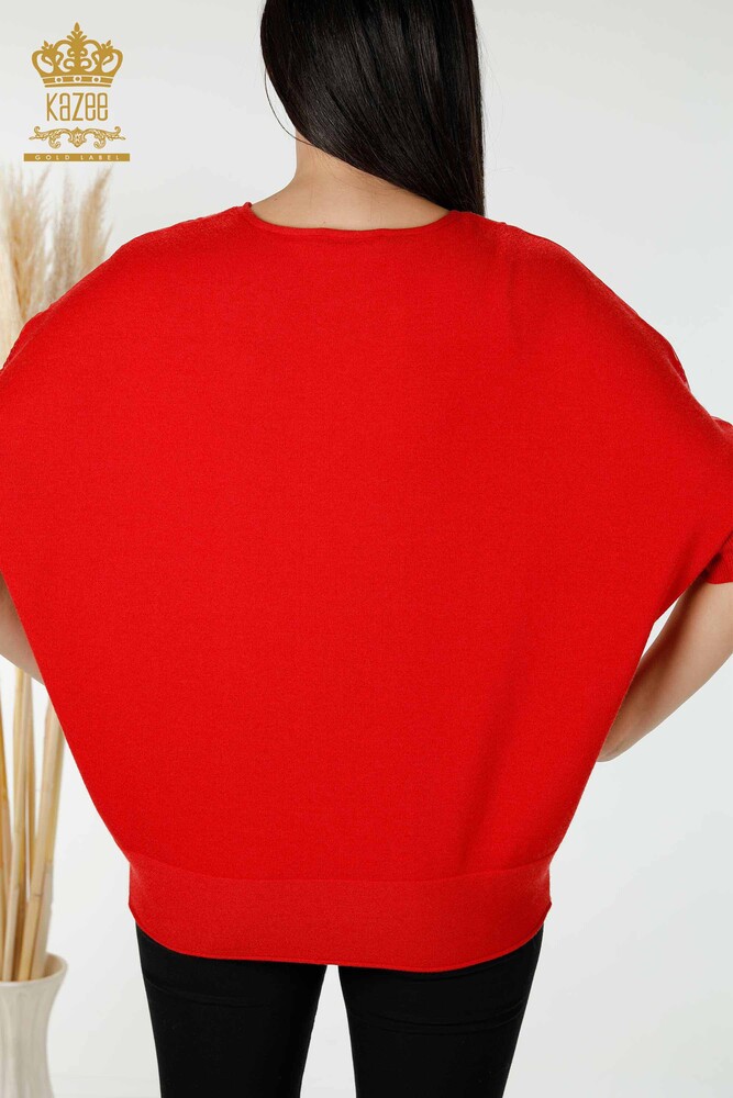 Venta al por mayor Suéter de Punto de Mujer Tul Detallado Rojo - 16826 | kazee - 7