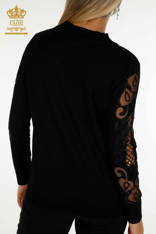 Venta al por mayor de prendas de punto para mujer, suéter, manga, tul, detallado, negro - 30021 | kazee