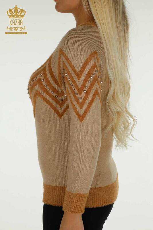 Venta al por mayor Suéter de Punto para Mujer Angora Bead Detallado Visón - 30232 | KAZEE