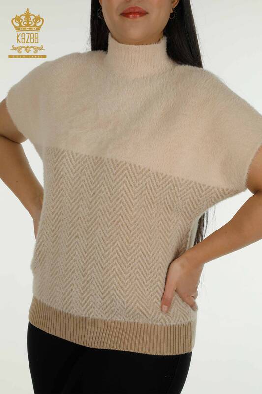 Venta al por mayor Suéter de Punto para Mujer Angora Bicolor Polvo Beige - 30187 | KAZEE