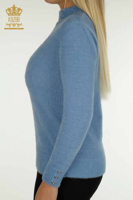 Venta al por mayor de Mujer Suéter de Punto Angora Botón Detallado Azul - 30667 | KAZEE