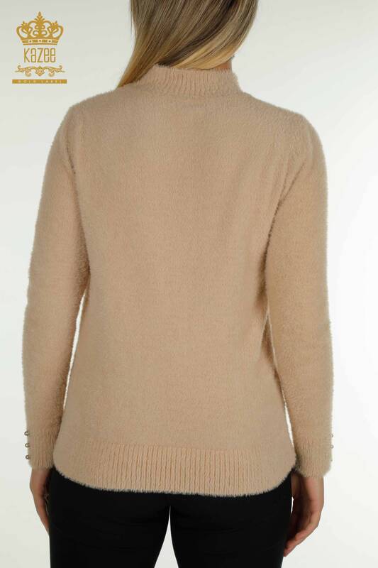 Venta al por mayor Suéter de Punto para Mujer Angora Botón Detallado Beige - 30667 | KAZEE