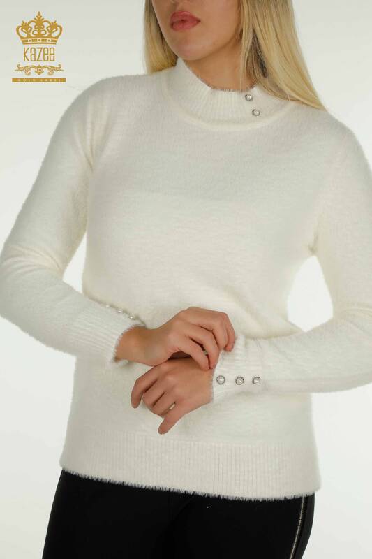 Venta al por mayor Suéter de Punto para Mujer Angora Botón Detallado Crudo - 30667 | KAZEE