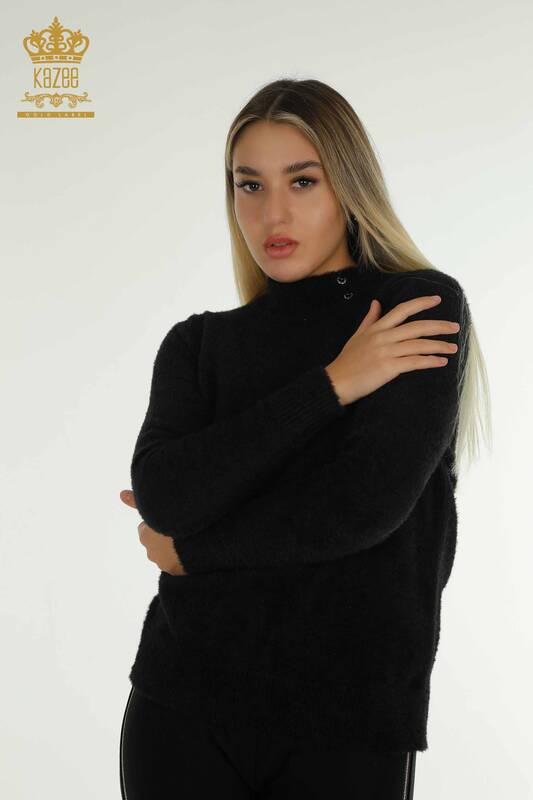 Venta al por mayor de Mujer Suéter de Punto Angora Botón Detallado Negro - 30667 | KAZEE