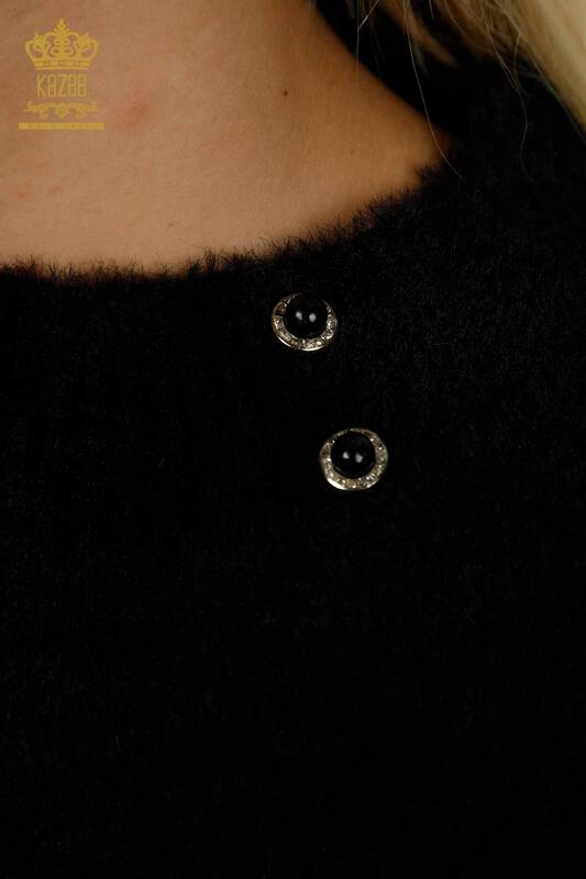Venta al por mayor de Mujer Suéter de Punto Angora Botón Detallado Negro - 30667 | KAZEE