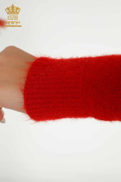 Venta al por mayor de Mujer Jersey de Punto Angora Cuello Alto Rojo con Logo - 12046 | KAZEE - Thumbnail