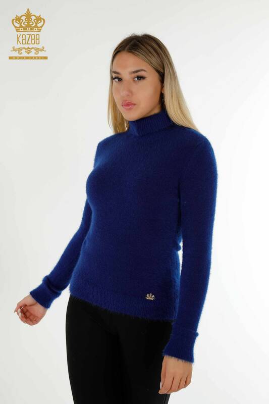 Venta al por mayor Suéter de punto para mujer Angora Cuello alto Logo Saks - 12046 | KAZEE