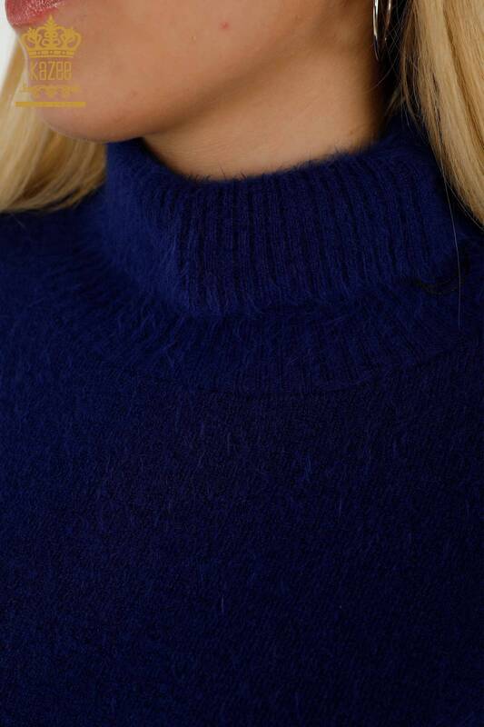 Venta al por mayor Suéter de punto para mujer Angora Cuello alto Logo Saks - 12046 | KAZEE