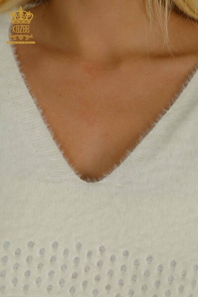 Venta al por mayor Jersey de Punto para Mujer Angora Cuello en V Crudo - 30697 | KAZEE - Thumbnail (2)