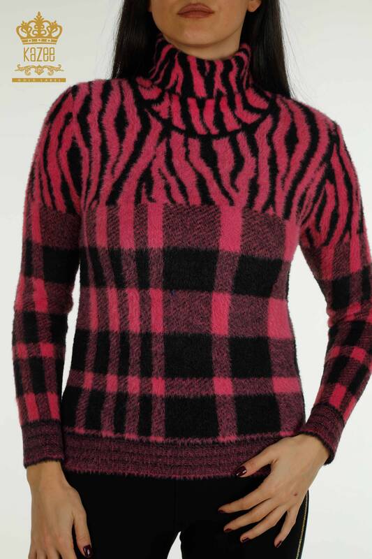 Venta al por mayor Suéter de Punto para Mujer Angora Estampado Fucsia - 30320 | KAZEE