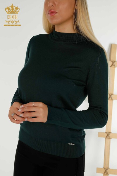 Venta al por mayor Jersey de Punto para Mujer Básico Verde Oscuro con Logo - 30253 | KAZEE - Thumbnail