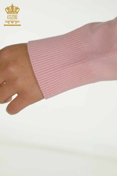 Venta al por mayor Suéter de Punto para Mujer con Cuentas de Piedra Bordada Rosa - 30672 | KAZEE - Thumbnail