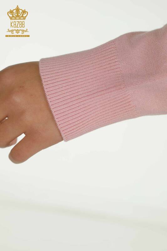 Venta al por mayor Suéter de Punto para Mujer con Cuentas de Piedra Bordada Rosa - 30672 | KAZEE