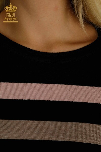 Venta al por mayor Suéter de Punto para Mujer Dos Colores A Rayas Negro Fucsia - 30786 | KAZEE - Thumbnail