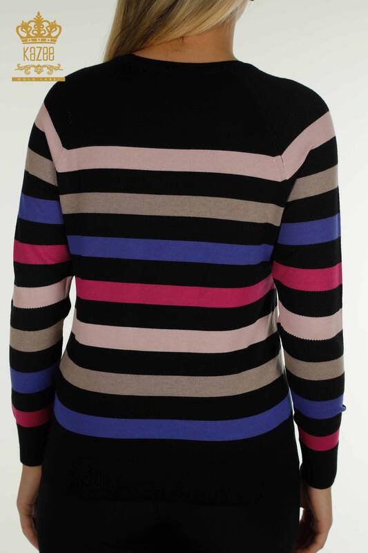 Venta al por mayor Suéter de Punto para Mujer Dos Colores A Rayas Negro Fucsia - 30786 | KAZEE
