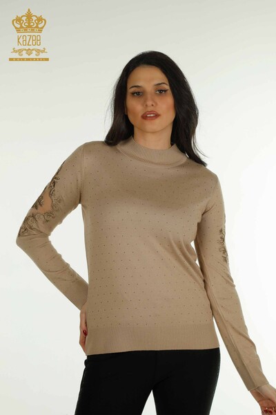Venta al por mayor Jersey de Punto para Mujer Bordado Beige - 30892 | KAZEE 