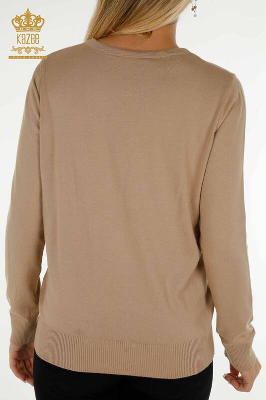 Venta al por mayor Suéter de Punto para Mujer - Colores de Bordados - Beige - 30147 | KAZEE