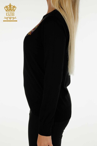 Venta al por mayor Suéter de Punto para Mujer Negro con Bordados de Colores - 30147 | KAZEE - Thumbnail