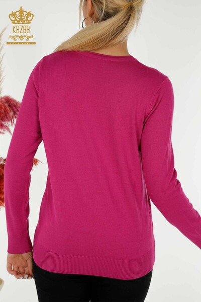 Venta al por mayor Suéter de Punto para Mujer con Patrón de Bordado Fucsia - 30652 | KAZEE - Thumbnail