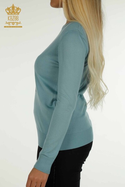 Venta al por mayor Suéter de Punto para Mujer con Bordado Floral Menta - 30612 | KAZEE - Thumbnail
