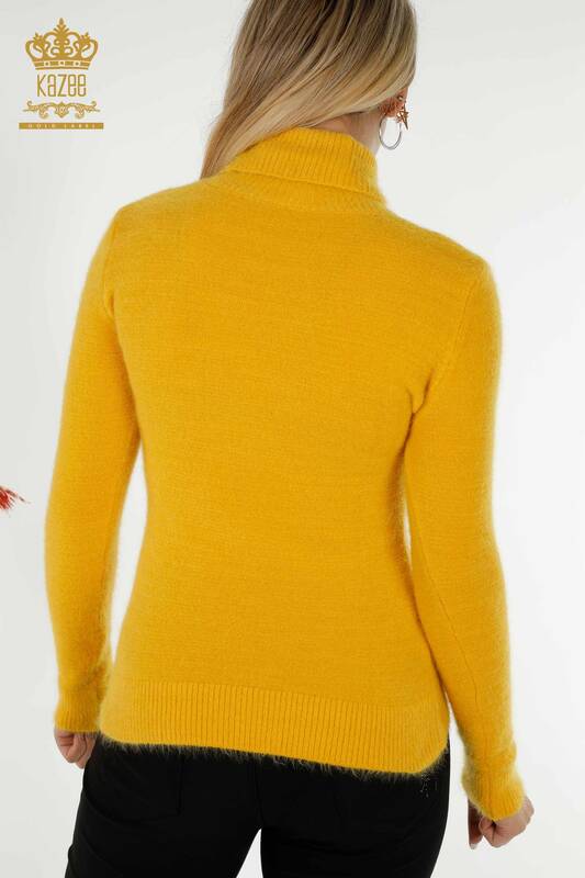 Venta al por mayor Suéter de punto para mujer con bordado de piedra Angora Amarillo - 18894 | KAZEE