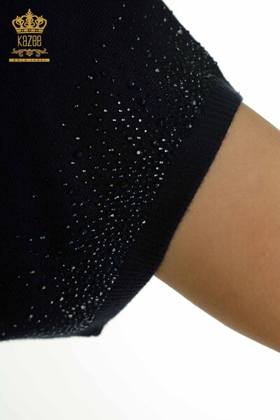 Venta al por mayor Suéter de Punto para Mujer Bordado Piedra Azul Marino - 30761 | KAZEE - Thumbnail