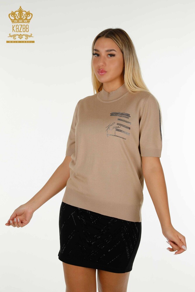Venta al por mayor Suéter de Punto para Mujer Bordado Piedra Beige - 30491 | KAZEE - 1