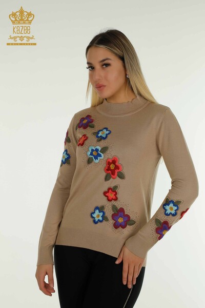 Venta al por mayor Suéter de Punto para Mujer Bordado Piedra Beige - 30789 | KAZEE - Thumbnail