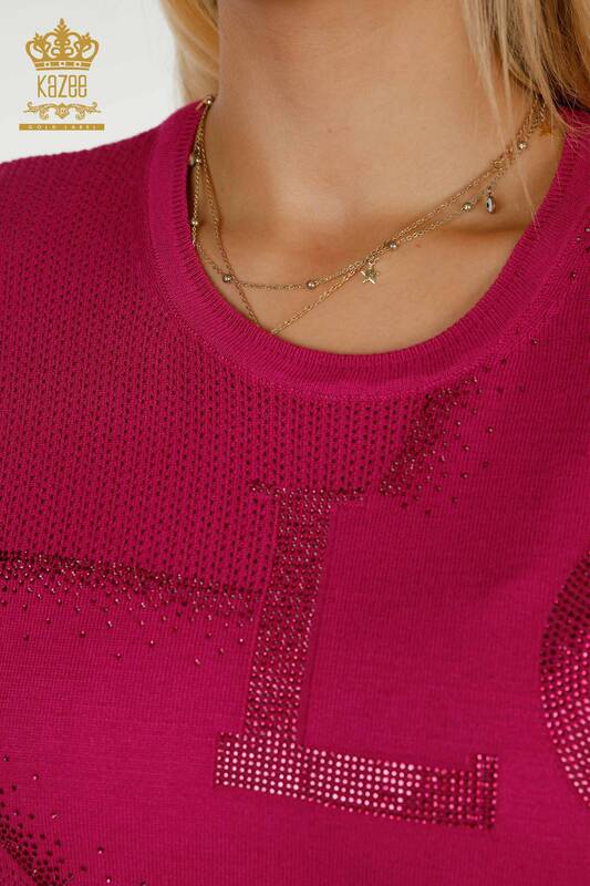 Venta al por mayor Suéter de Punto para Mujer Bordado Piedra Fucsia - 30501 | KAZEE